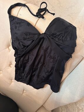 Ralph Lauren Black Eyelet Halter Tankini Top